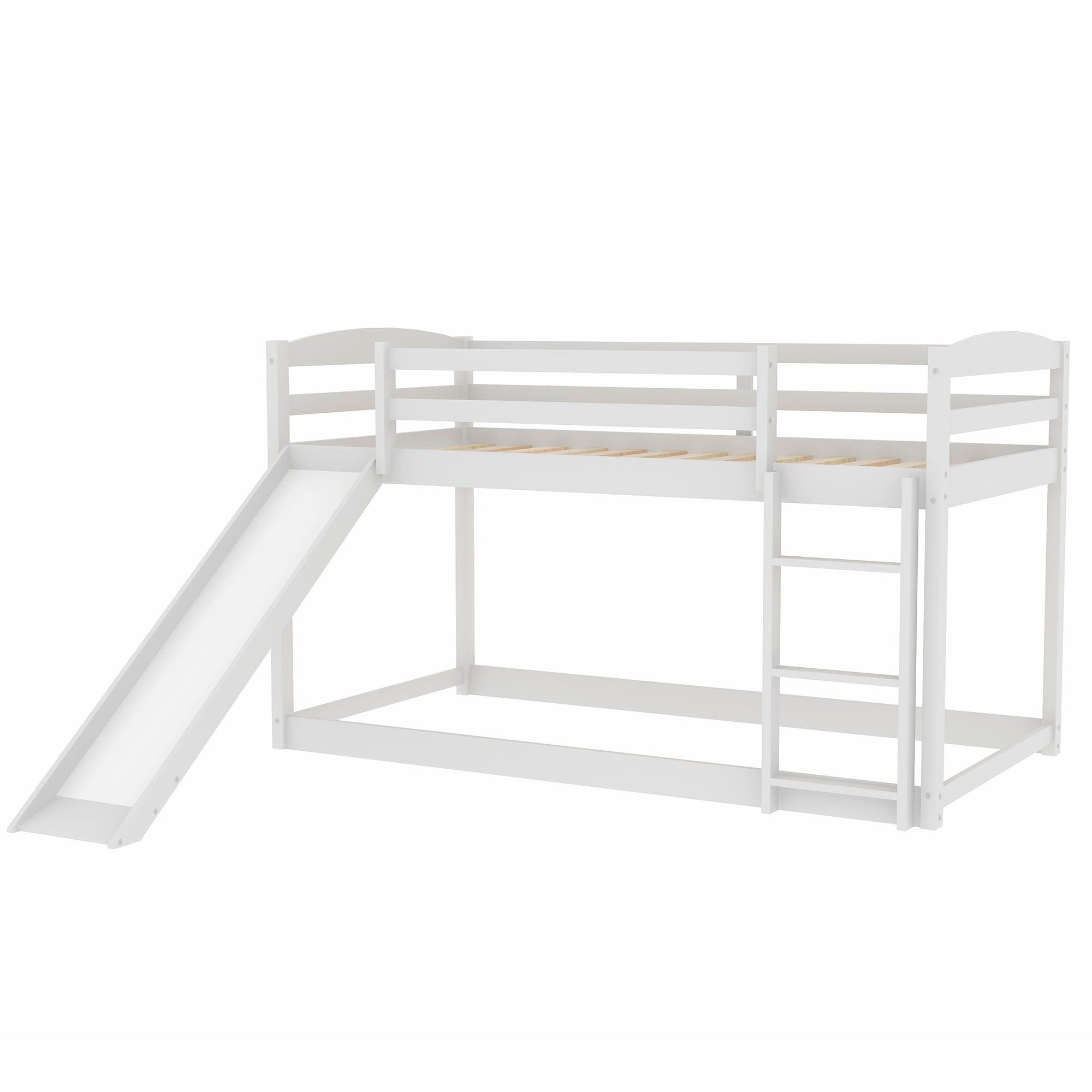 Sesslife Wood Floor Bunk Bed with Convertible Slide and Ladder for Boys Girls Toddlers, White Twin Over Twin Bunk Bed for Home Children’s Room, TE850