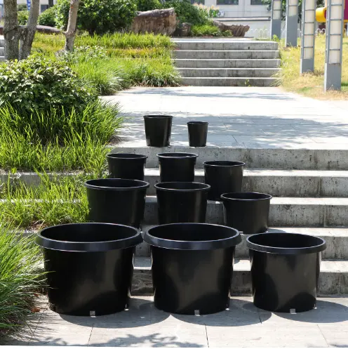 Factory directly supply gallon basin round large multi specification black floor plastic planter squat gallon basin wholesale