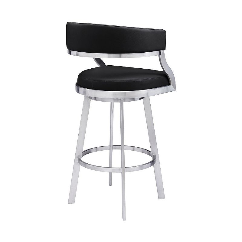 Leatherette Flared Curved Back Barstool， Black