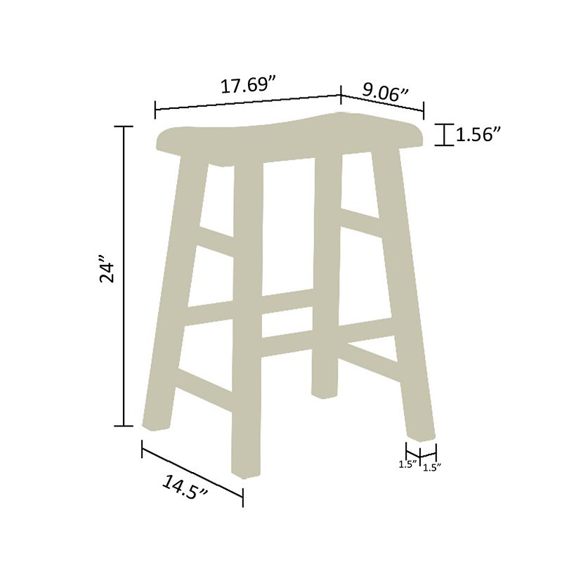 eHemco Heavy-Duty Solid Wood Saddle Seat Kitchen Counter Height Barstools， 24 Inches， Set of 2