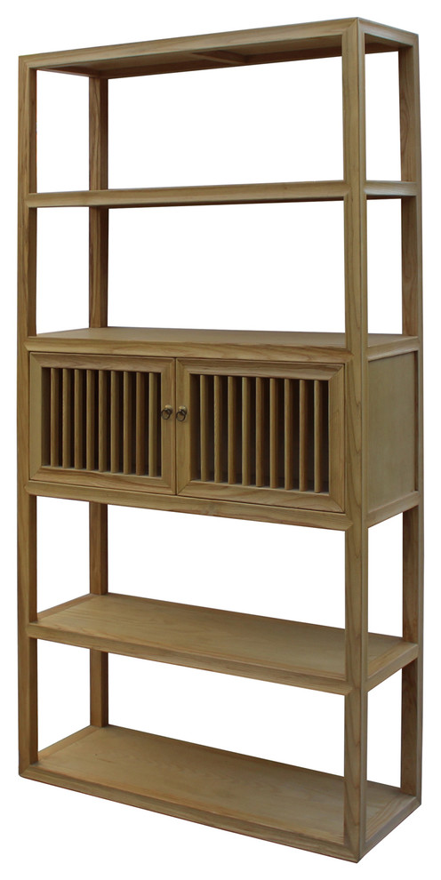 Light Natural Raw Wood Shutter Doors Bookcase Divider Cabinet Hcs4593   Asian   Bookcases   by Golden Lotus Antiques  Houzz