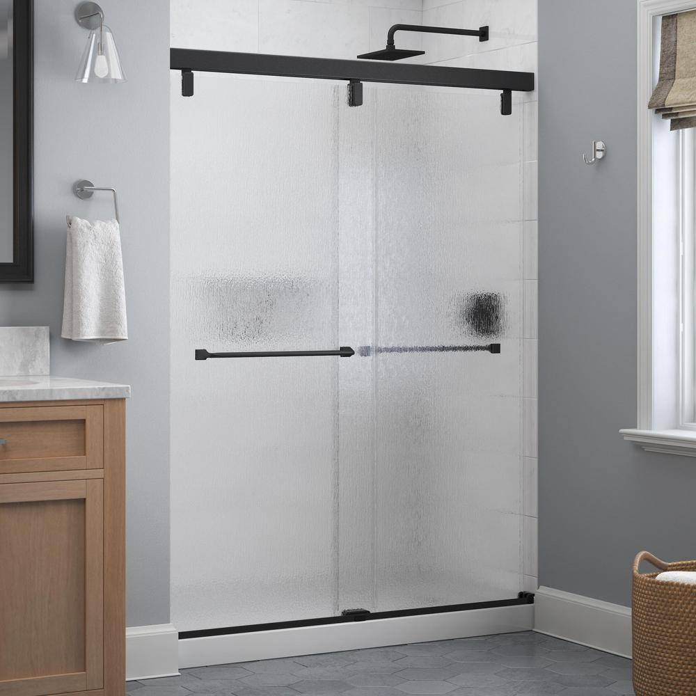 Delta Everly 60 in. x 71-12 in. Frameless Mod Soft-Close Sliding Shower Door in Matte Black with 14 in. (6 mm) Rain Glass SD4511071