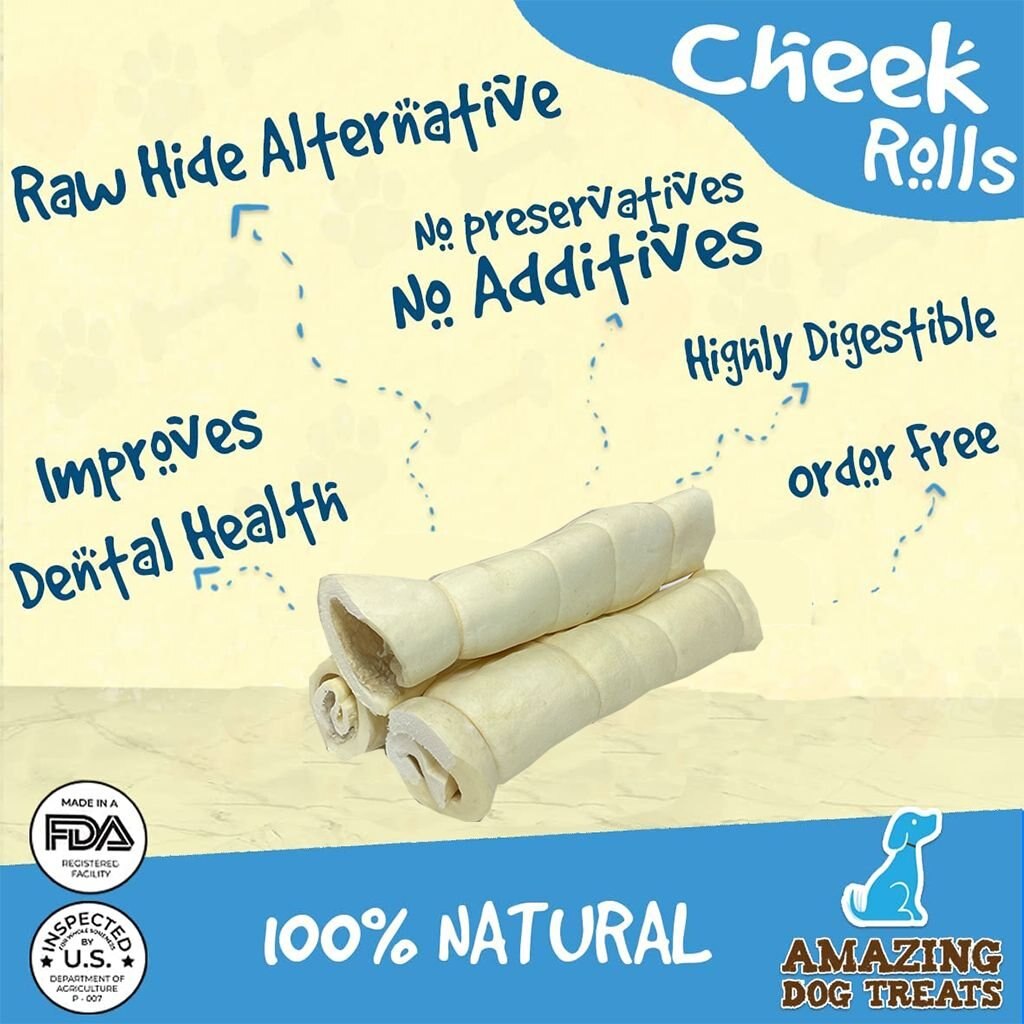 Amazing Dog Treats 10-inch Beef Cheek Roll Dog Treats， 4 count