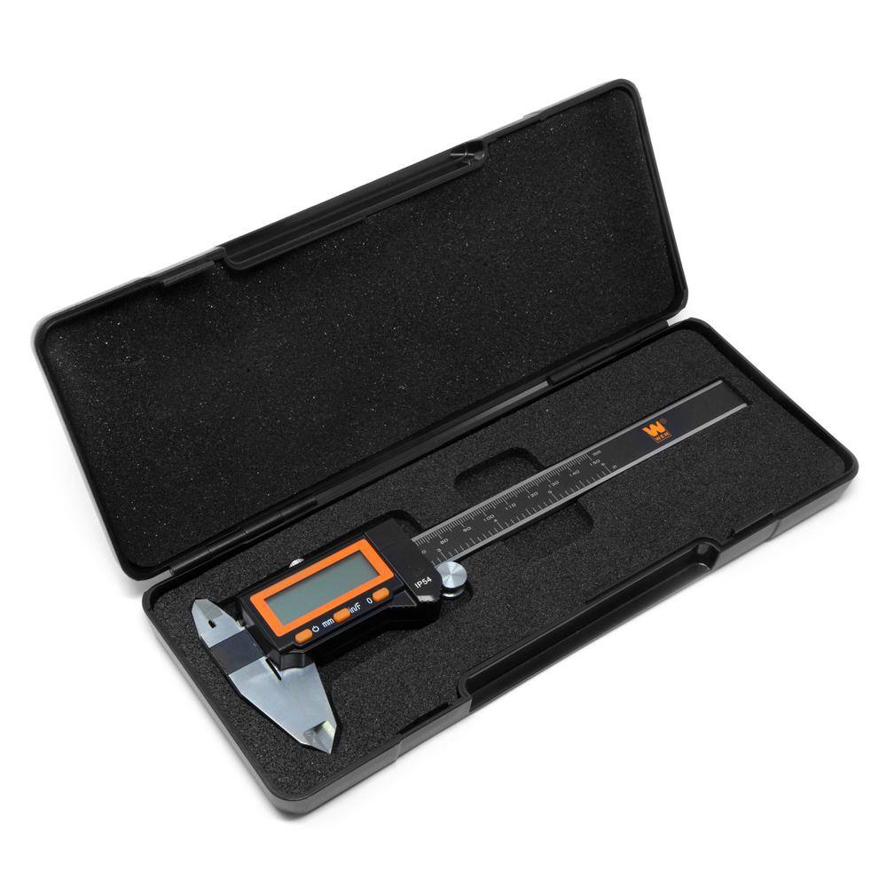 WEN 6.1 in. Electronic Stainless-Steel Water-Resistant Digital Caliper with LCD Readout and Storage Case IP54 Rated 10764