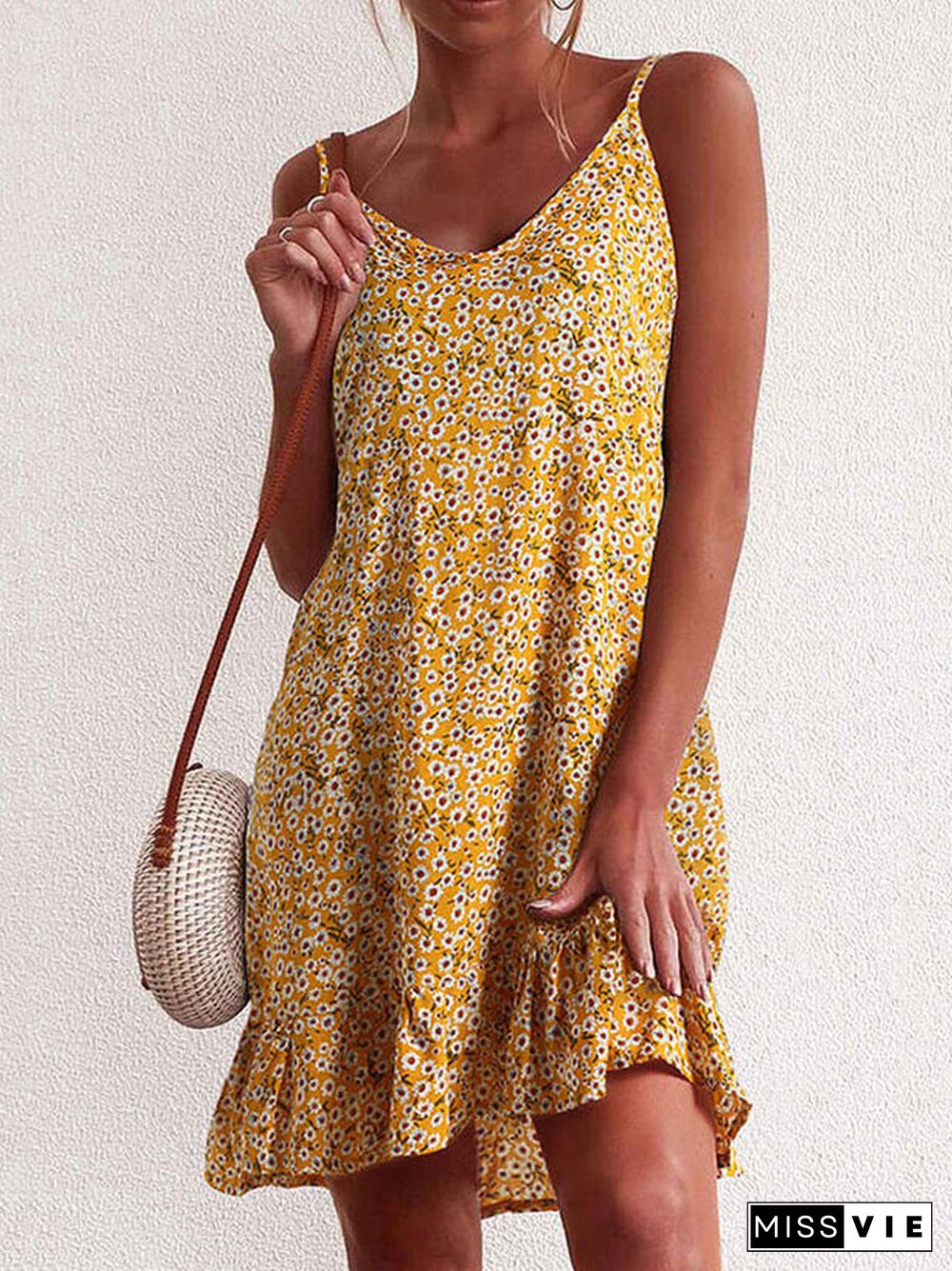 Summer Boho Floral Dress Women Backless Spaghetti Strap Dress Beach Sexy Bohemian Flower Short Party Dresses For Women