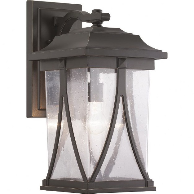 Progress Lighting Abbott 1 light Outdoor Wall Lantern In Antique Bronze With Seeded Glass Shade