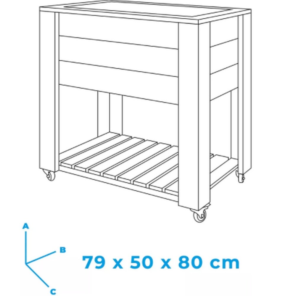 40 in x 32 in x 20 in Grey WoodenElevated Planter with Shelf and Wheel   40x32x20