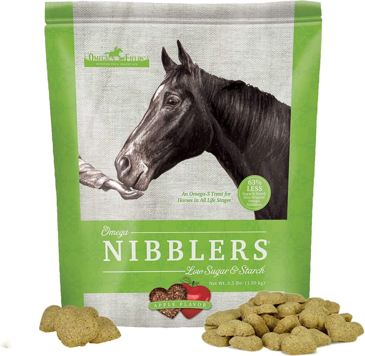 Omega Fields Omega Nibblers Low Sugar and Starch Apple Flavor Chews Horse Supplement