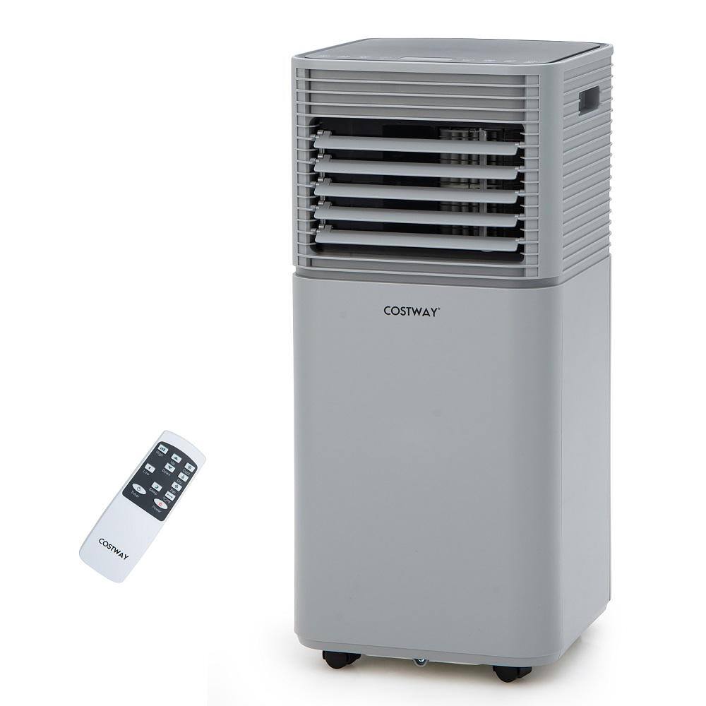 Costway 8000 BTU ASHRAE 5300 BTU (DOE) Portable Air Conditioner Cools 230 sq. ft. with Dehumidifier Remote in Gray FP10110US-GR