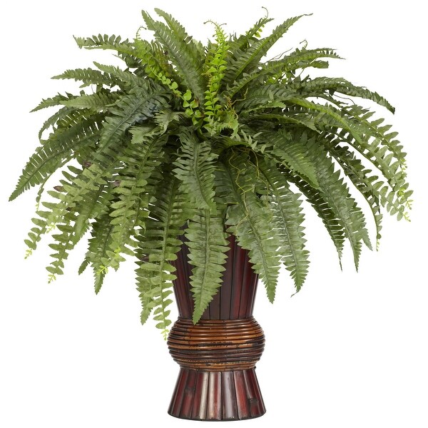 Boston Fern with Bamboo Vase Silk Plant