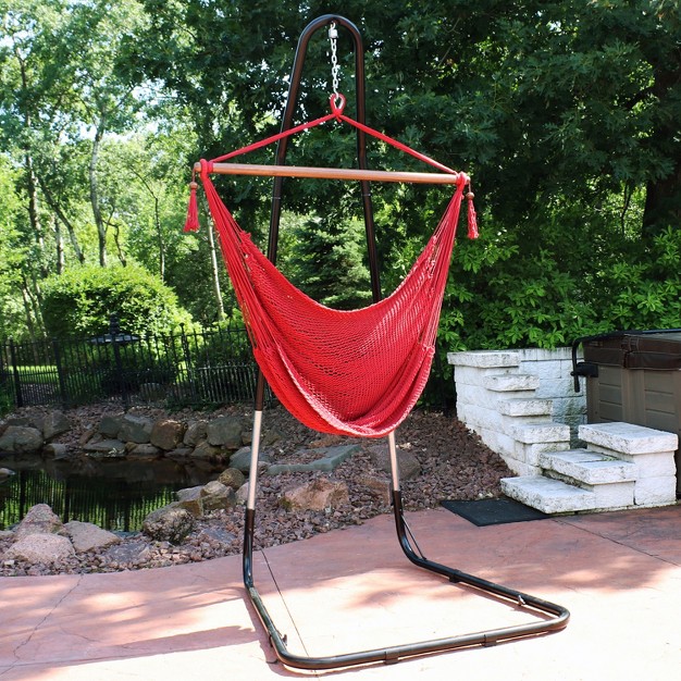 Sunnydaze Caribbean Style Extra Large Hanging Rope Hammock Chair Swing With Stand 300 Lb Weight Capacity