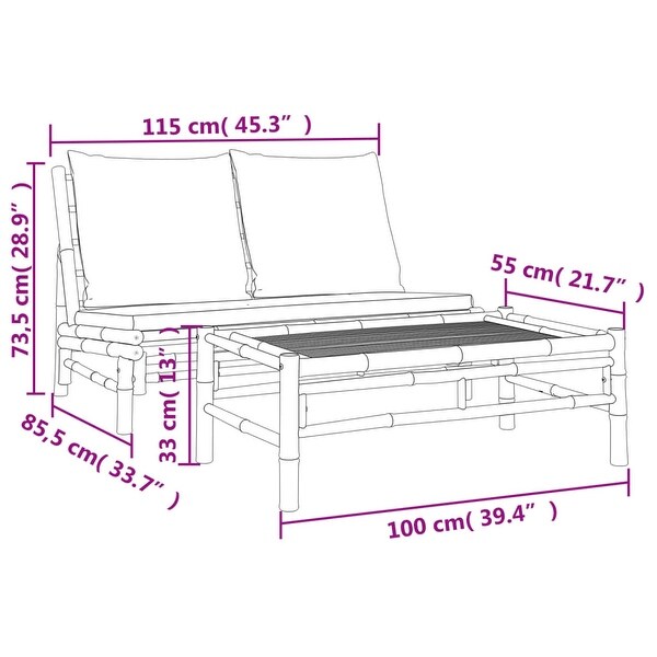 vidaXL Patio Bench with Cream White Cushions Bamboo