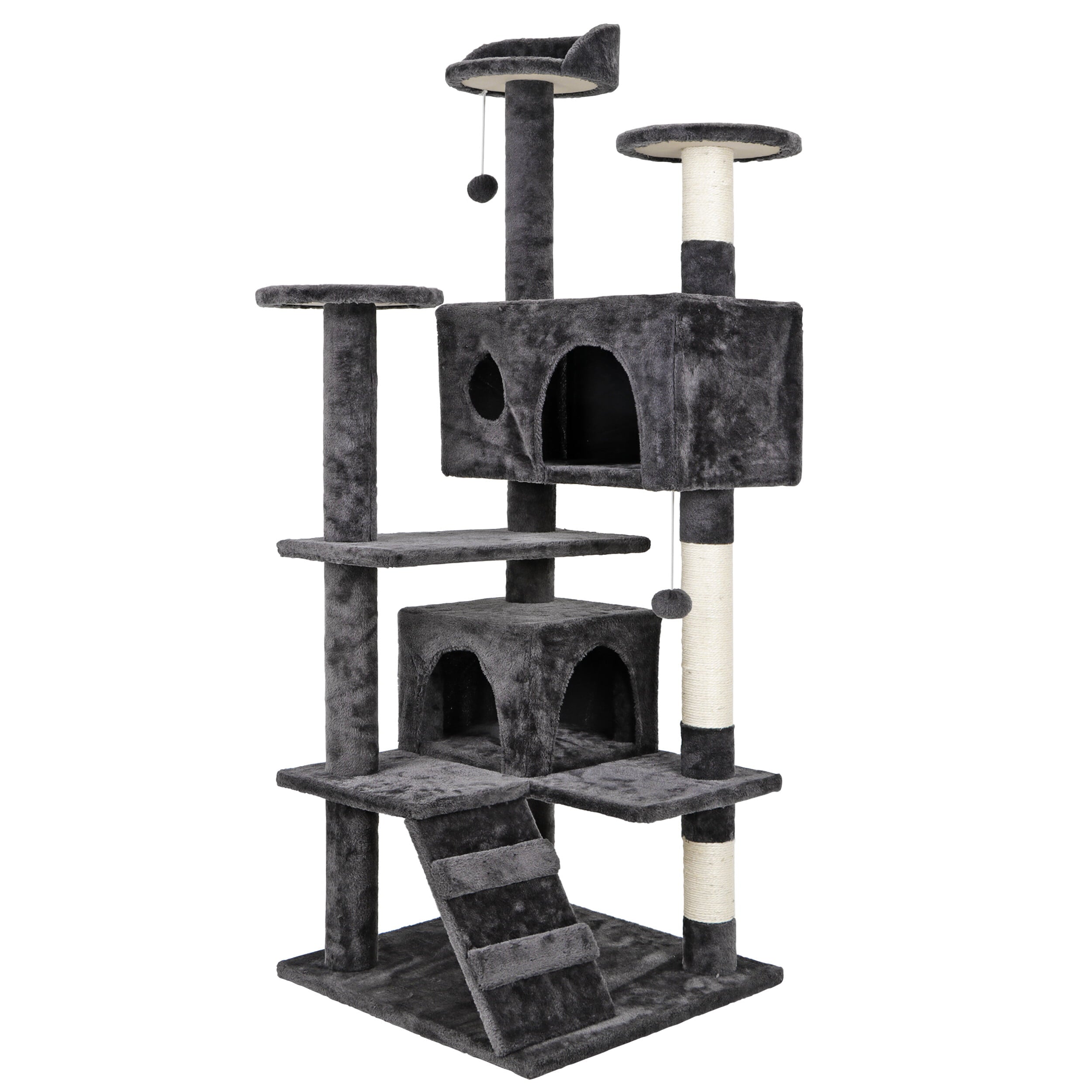 HomGarden 53'' Cat Tree Cat Tower Condo W/Scratching Posts， Kitten Play House Dark Gray