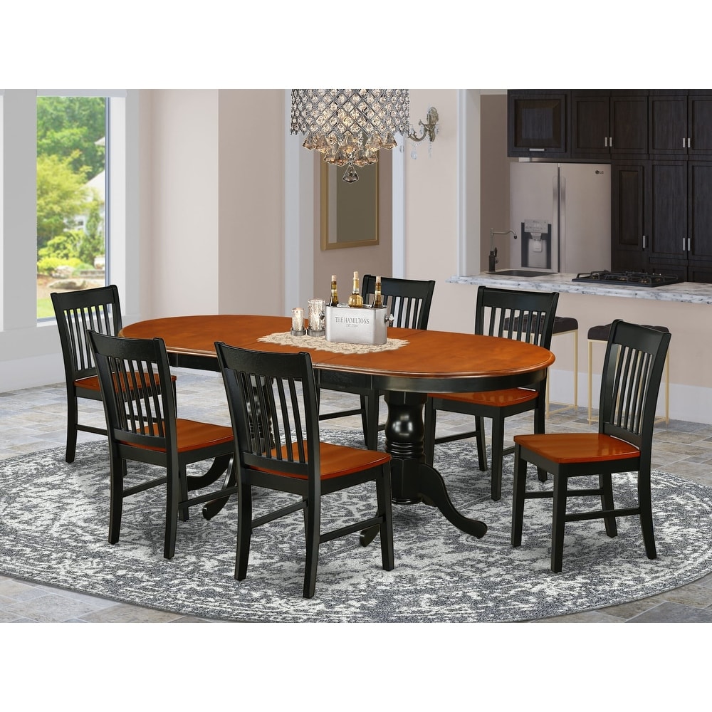 East West Furniture Dining Table Set  an Oval Dining Room Table and Wooden Seat Chairs  Black   Cherry (Pieces Options)