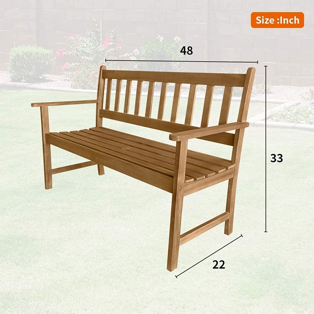 Outdoor Wood Patio Bench, 2-Person Garden Bench with Armrests & Backrest 705Lbs Weight Capacity Park Bench Deck Garden Wooden Furniture for Pool Beach Backyard Balcony Porch