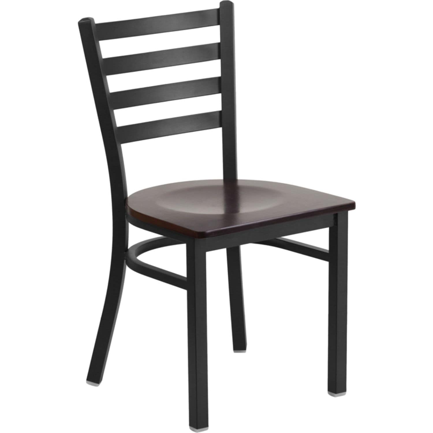 Offex Black Ladder Back Metal Restaurant Chair with Walnut Wood Seat [OFX-368651-FF] - N/A