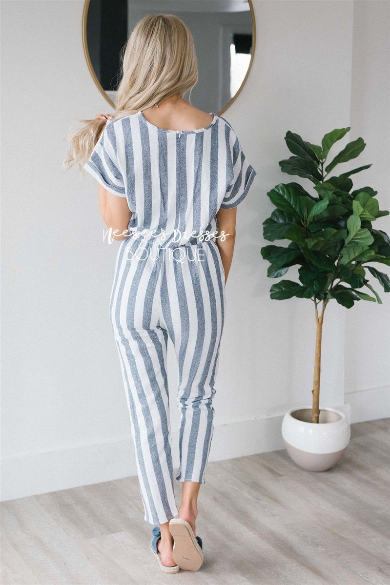 Dusty Navy Striped Jumpsuit