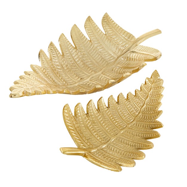 Set Of 2 Contemporary Leaf Trays Gold Olivia amp May