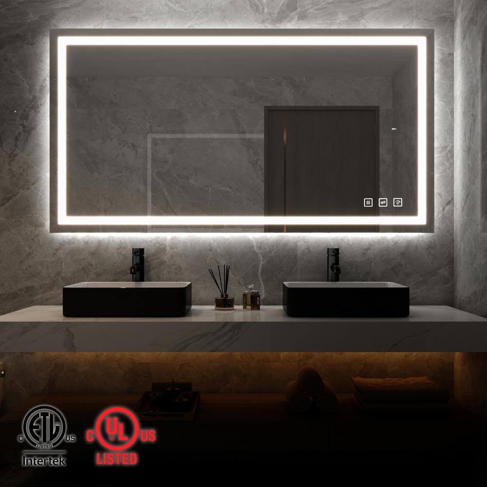 TOOLKISS 60 in. W x 36 in. H Rectangular Frameless LED Light Anti-Fog Wall Bathroom Vanity Mirror Front Light Super Bright TK19089