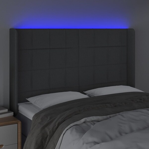 vidaXL LED Headboard Fabric Bedroom Furniture Dark Gray/Light Gray Multi Sizes - - 37455504