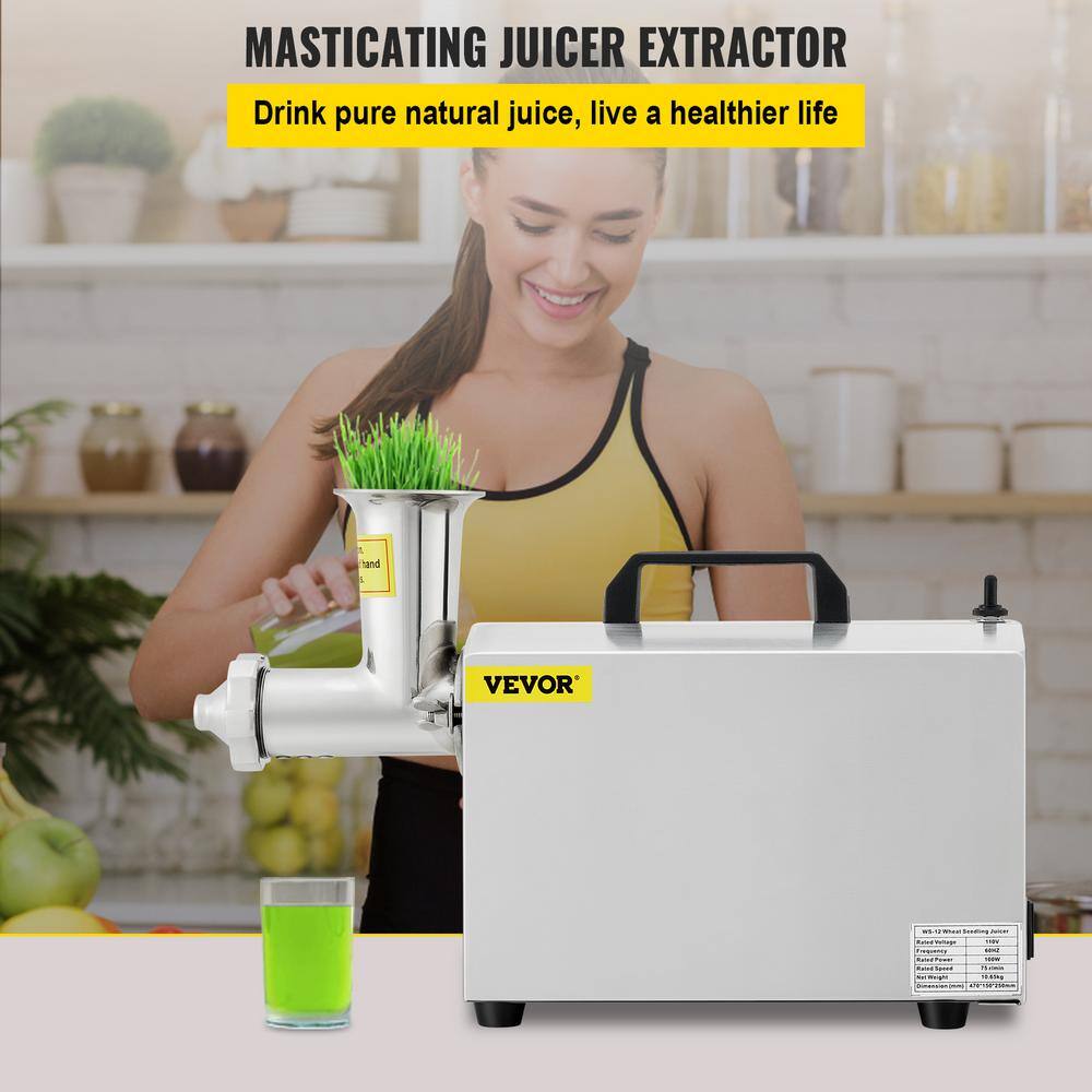 VEVOR Commercial Wheatgrass Juicing Machine 80% Juice Yield Stainless Steel Portable Cold Press with 100-Watt 75RPM Motor DDDGN370W110VR4S7V1