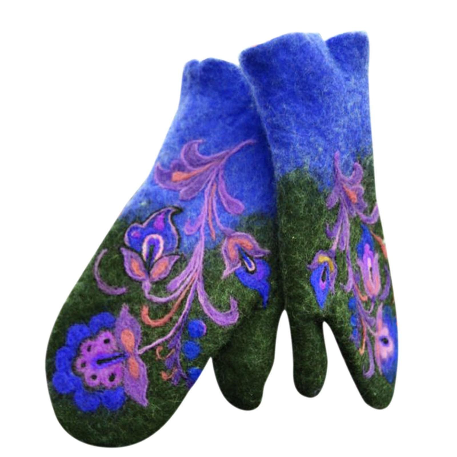 Women's Colorful Embroidered Gloves Winter Christmas Mittens Warm Gloves