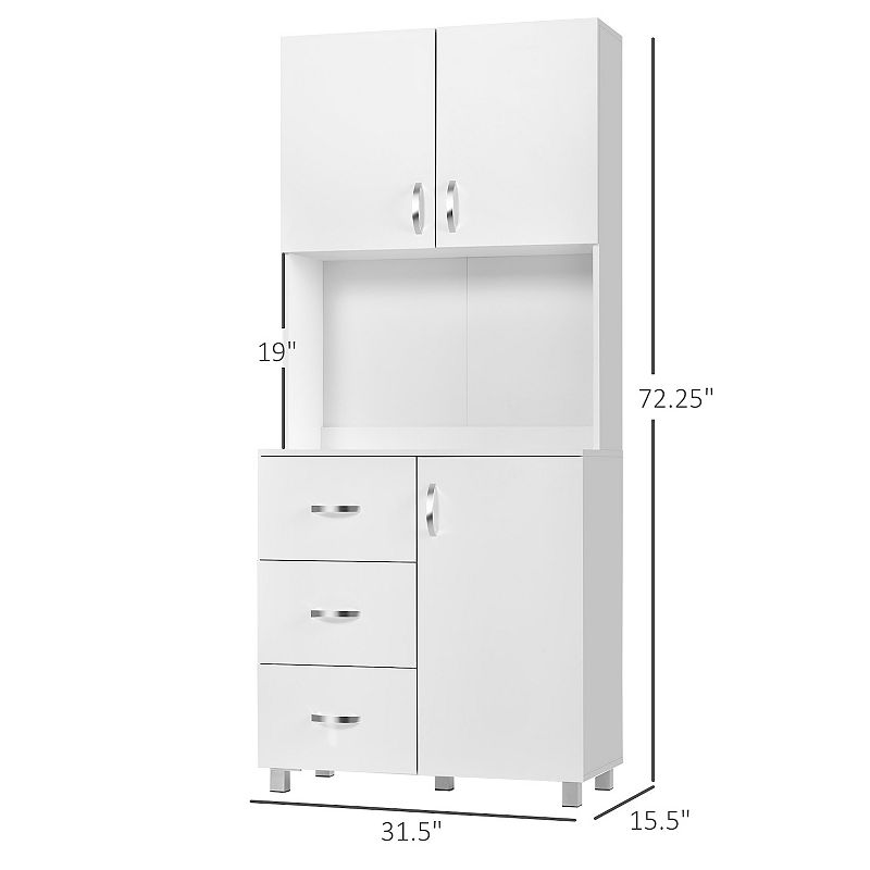 HOMCOM Freestanding Kitchen Buffet with Hutch Storage Organizer with 2 Door Cabinets 3 Drawers and Open Countertop Adjustable Shelf White