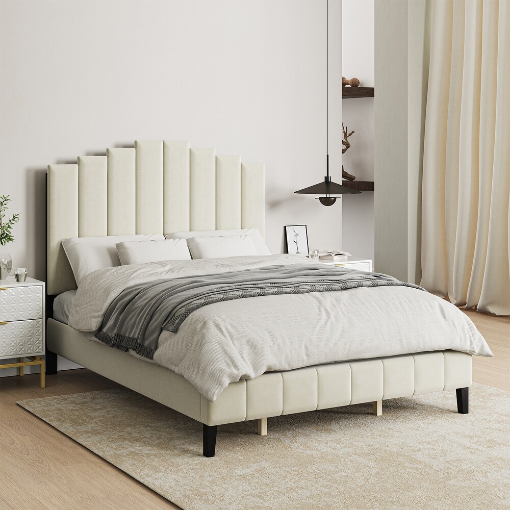 Tufted Upholstered Platform Bed with Sturdy Center Legs and Elegant Headboard for Bedroom by HULALA HOME