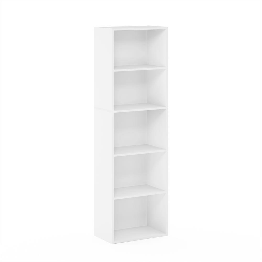 Furinno Tropika 52 in. White Faux Wood 5-shelf Standard Bookcase with Storage 11055WH