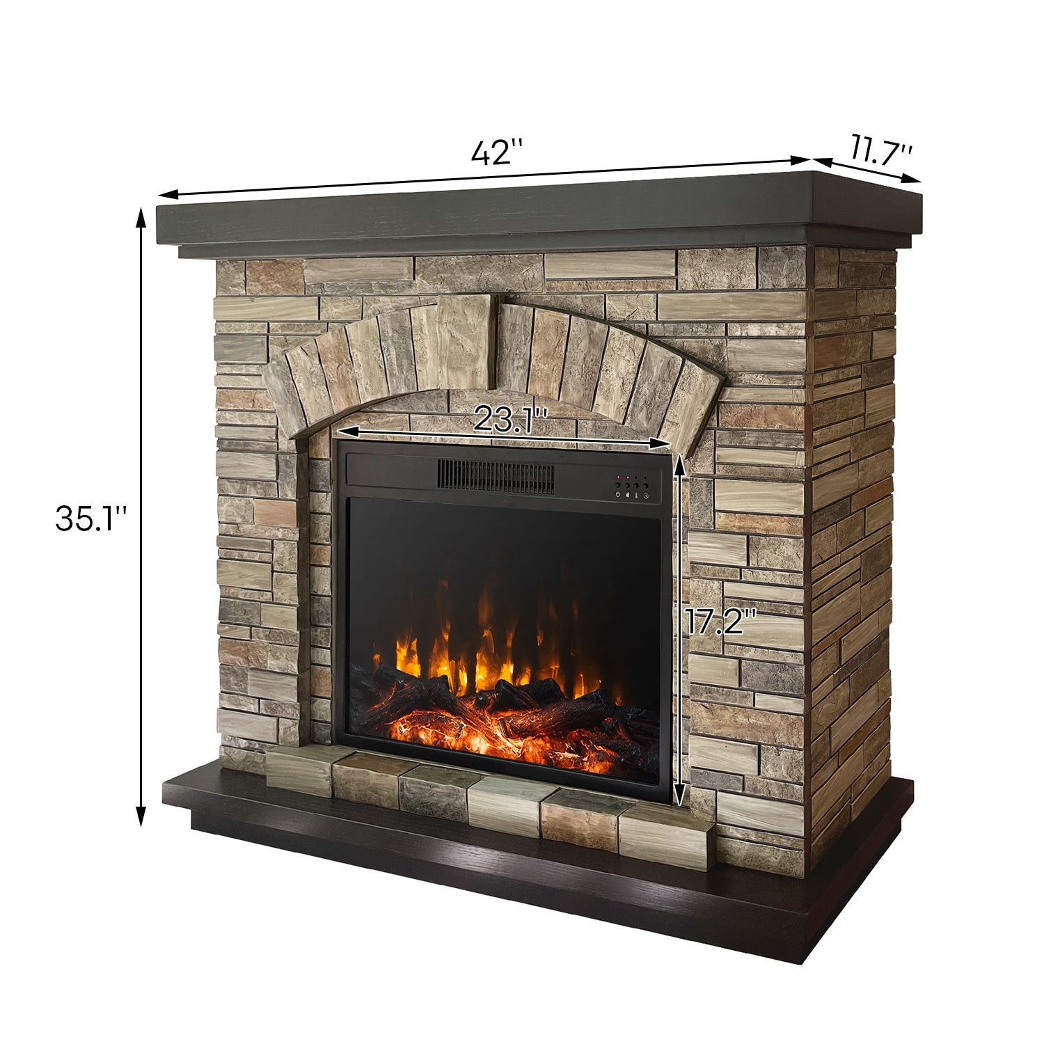 42"Faux Stone Mantel Infrared  Electric Fireplace with Timer&Remote Control