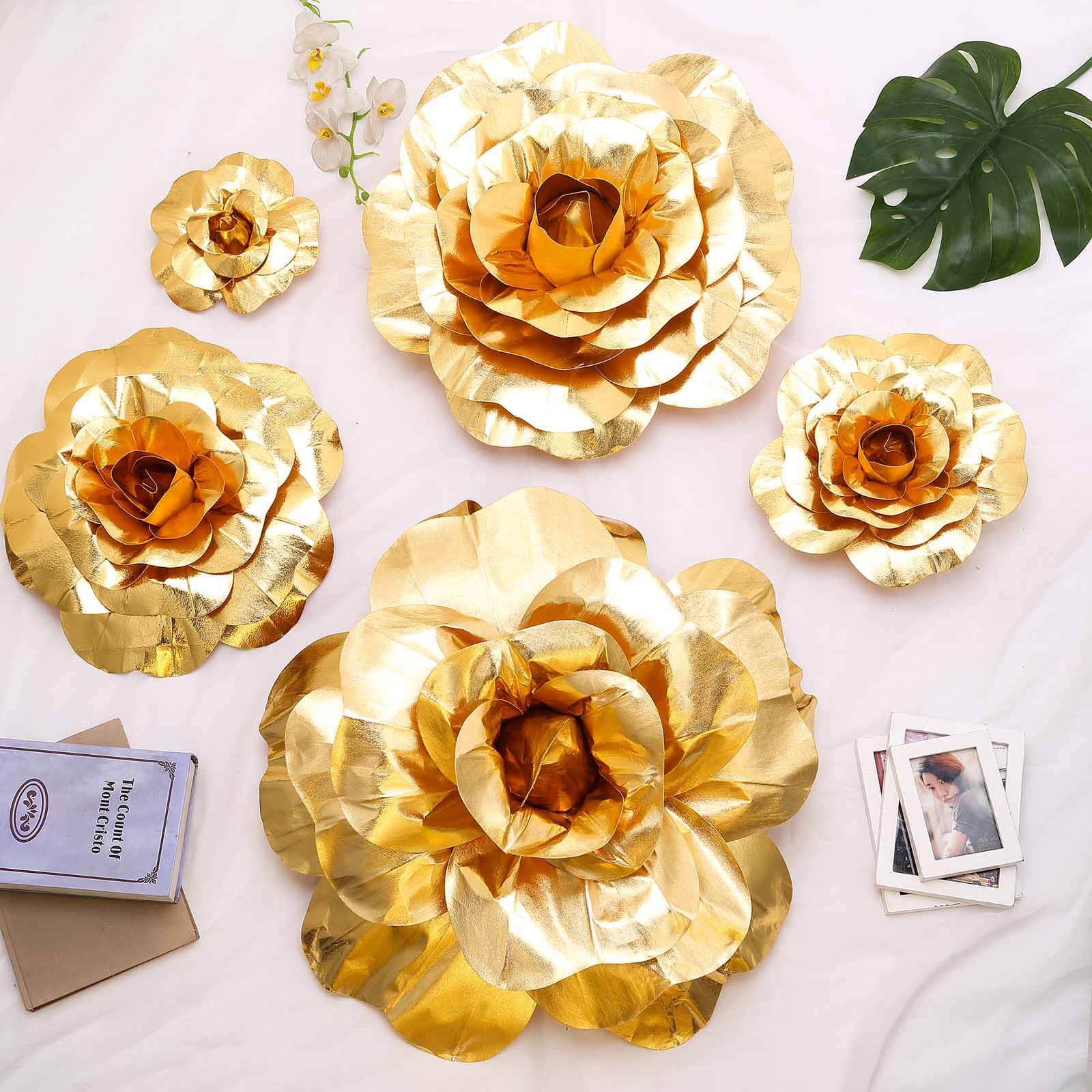 4 Pack Large Metallic Gold Real Touch Artificial Foam DIY Craft Roses 12