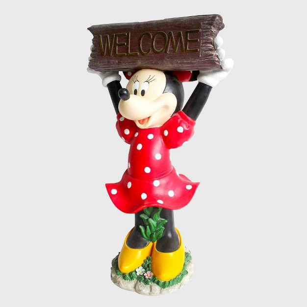 Minnie Mouse Solar Resin stone Statue With A Welcome Sign