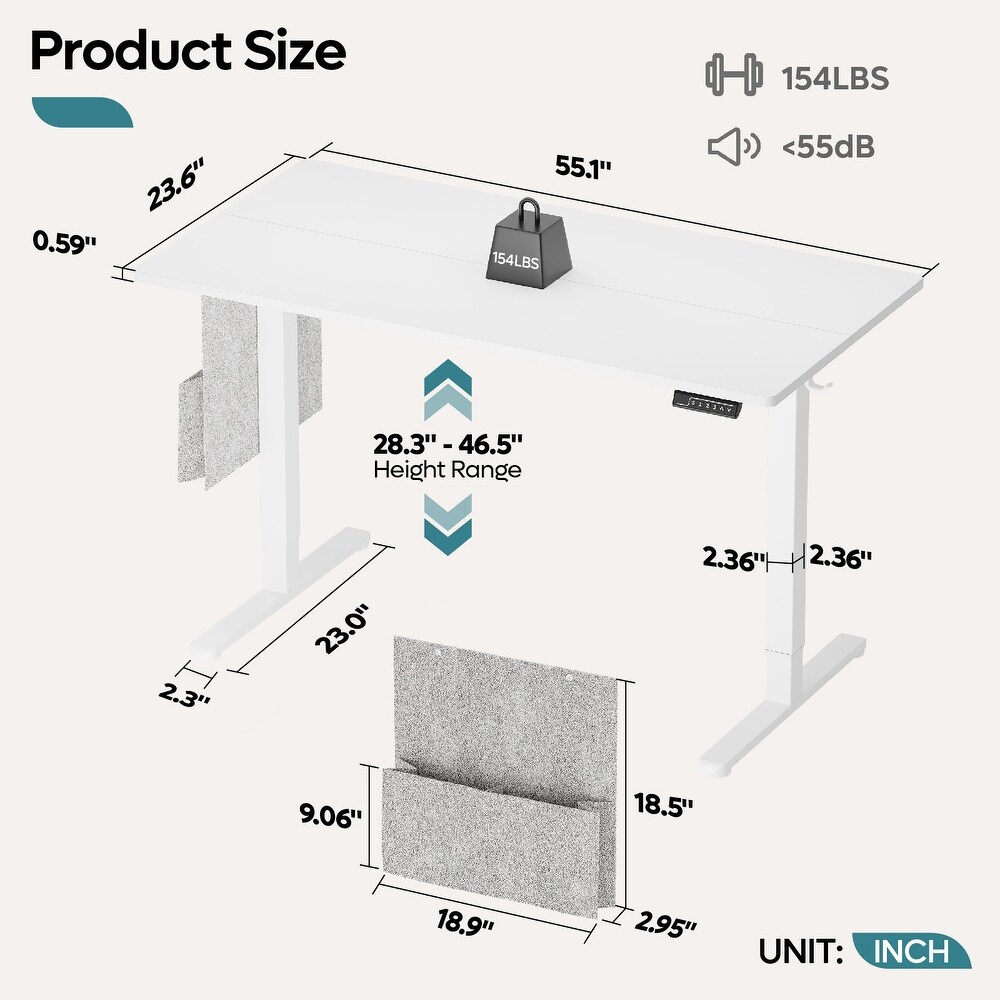 Standing Desk Office Desk Adjustable Electric Computer Desk with USB Port   Side Pocket