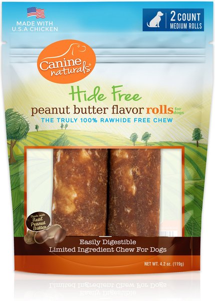 Canine Naturals Hide Free Peanut Butter Flavor Roll Dog Chew Treat， Medium