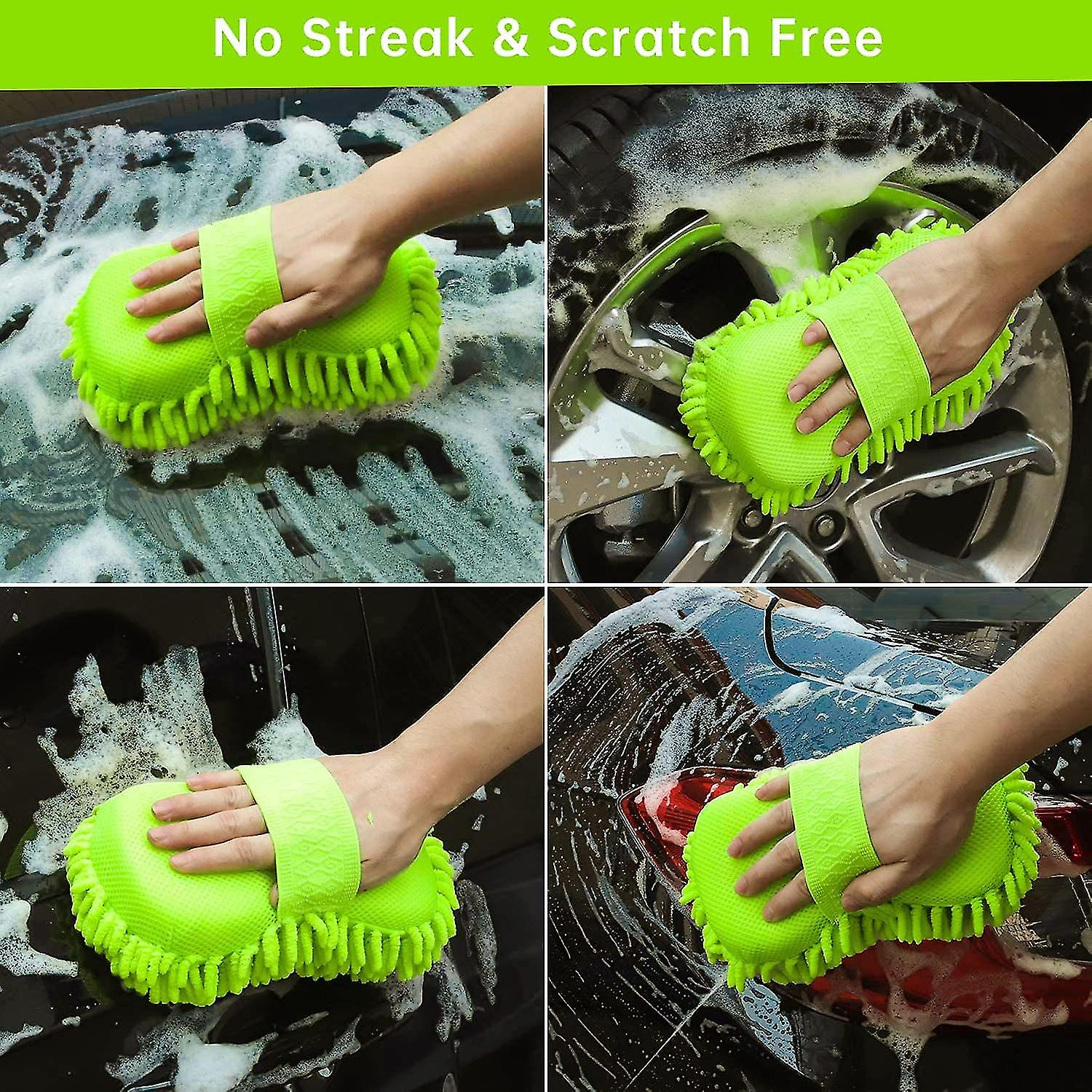 4 Pack Car Wash Mitt， Microfiber Sponge Cleaning Mitten For Window Cleaner