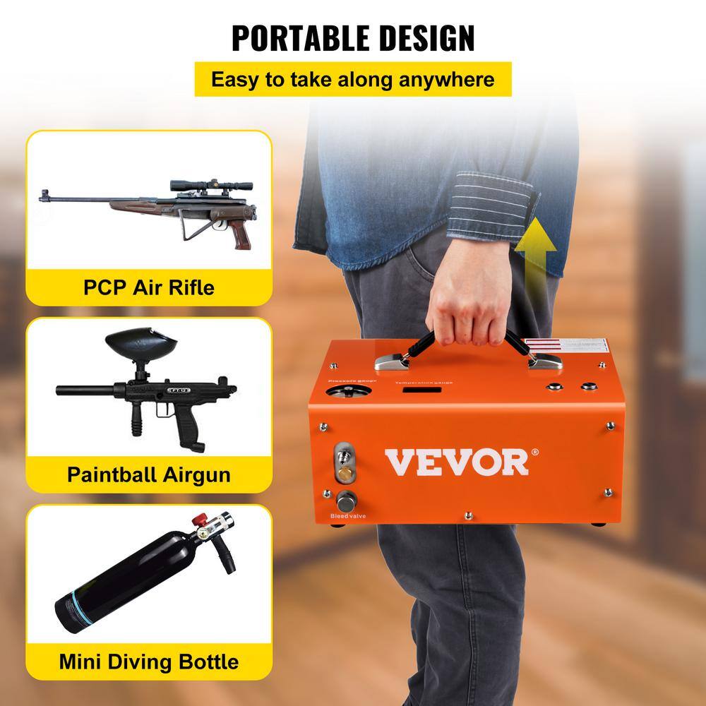 VEVOR PCP Air Rifle Pump 0.4 Gal. 4500 PSI Portable Electric Pancake Air Compressor 110220-Volt AC with Built-in AdapterFan G220V110V12V-8ZGGV1