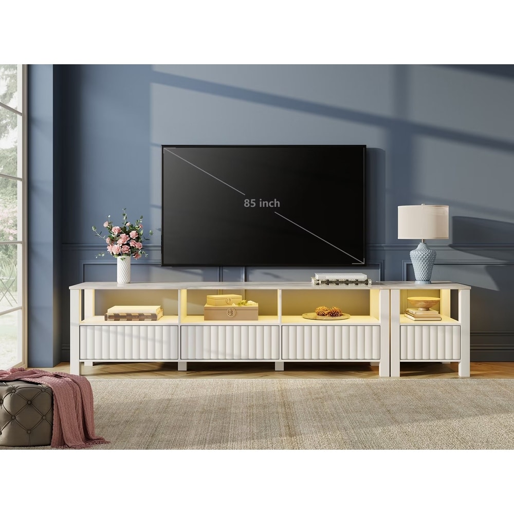 White TV Stand for 65 100 Inch TV with LED Light  Modern TV Console