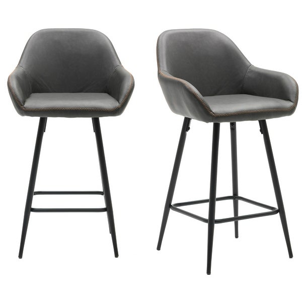 Bucket Upholstered Dark Accent Barstool Chair (Set of 2)