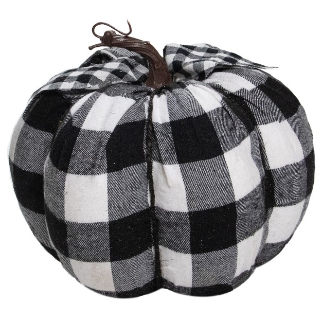 Black And White Buffalo Plaid Fall Harvest Tabletop Pumpkin