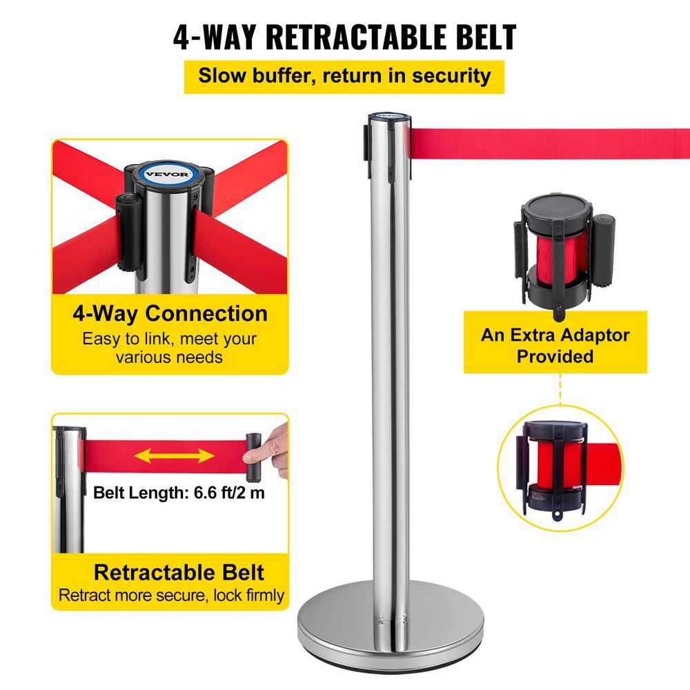 VEVOR 6.6 ft. Crowd Control Stanchion Set Red Retractable Belt Line Dividers with Sturdy Rubber Base in Silver (6-Pieces) GLZYSHDJTZGX6WOY8V0