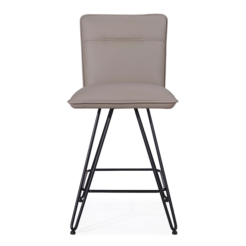 Metal Leather Upholstered Counter Height Stool with Hairpin Style Legs， Taupe and Black