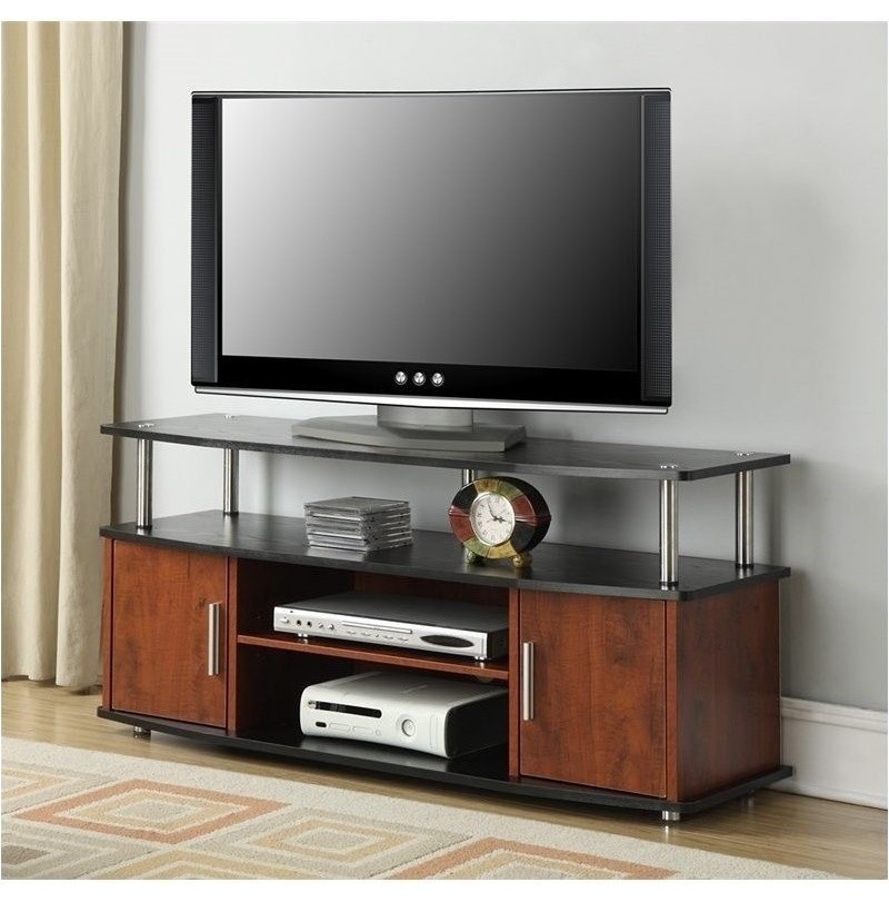 Pemberly Row Modern Wood TV Stand for TVs up to 48 quotin Cherry/Black   Transitional   Entertainment Centers And Tv Stands   by Homesquare  Houzz