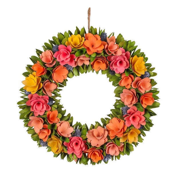 Multicolored Wood Curl Floral Wreath National Tree Company