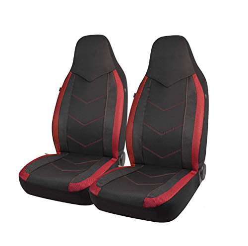 PIC AUTO 2PCS Red High Back Car Seat Covers - Sports Carbon Fiber Mesh Design， Universal Fit