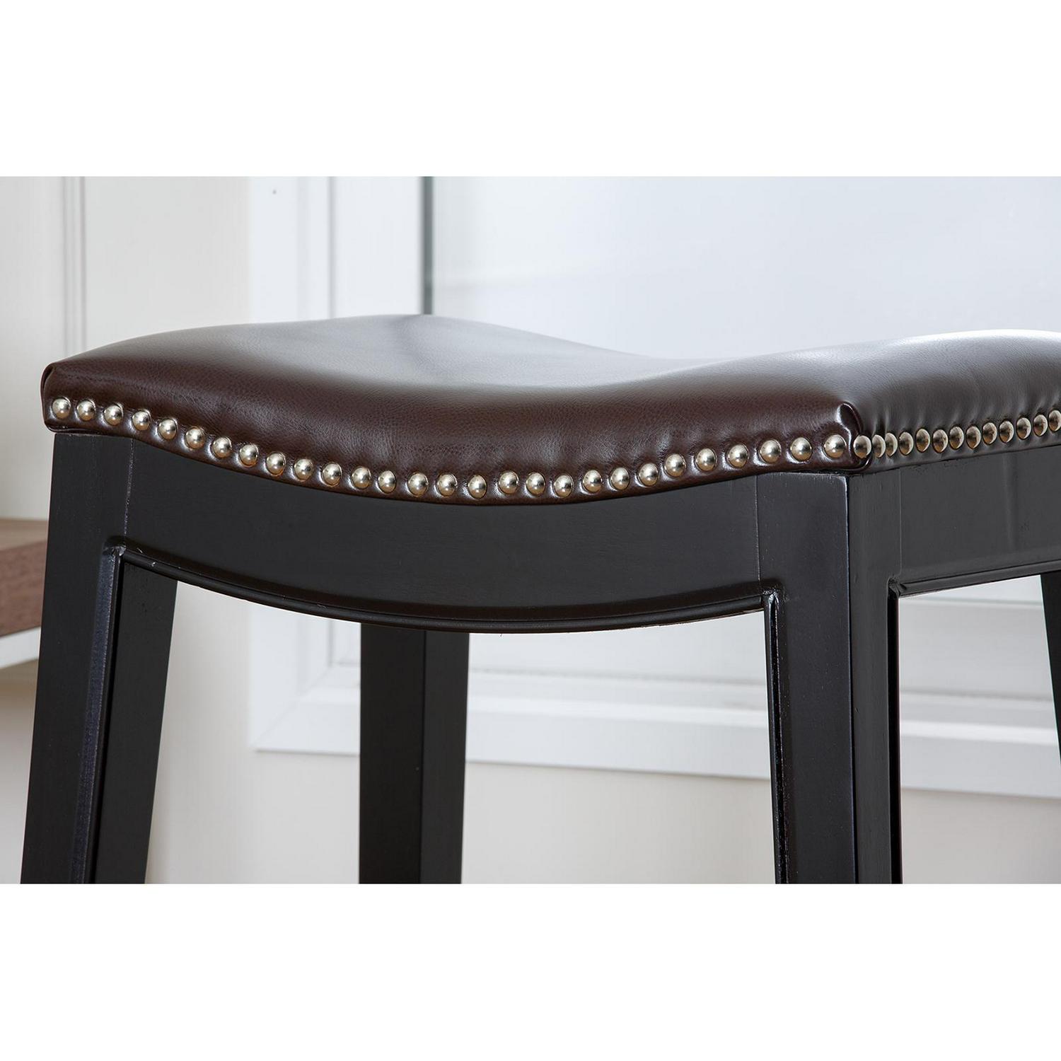 Abbyson Reagan Dark Brown Leather Nailhead Trim Counter Stool  Crowdfused