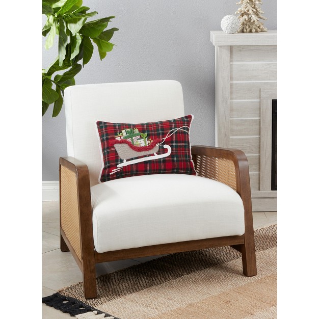 Saro Lifestyle Poly filled Throw Pillow With Plaid Sleigh Design