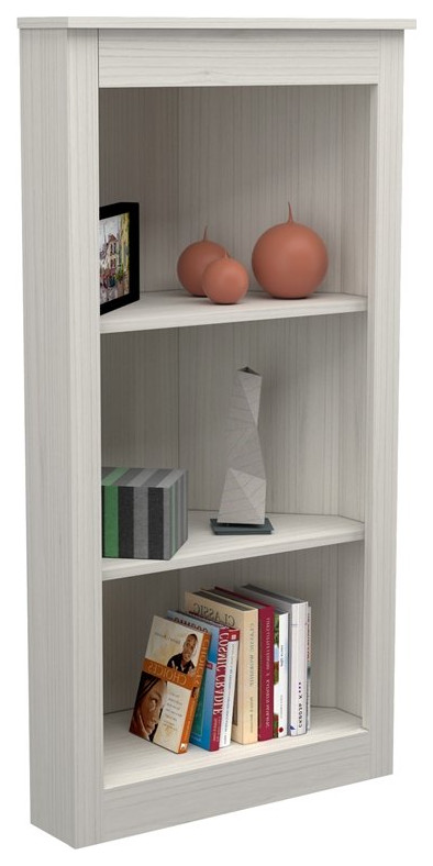 Inval 47 quot3 Shelf Engineered Wood Corner Bookcase in Washed Oak   Transitional   Bookcases   by Homesquare  Houzz