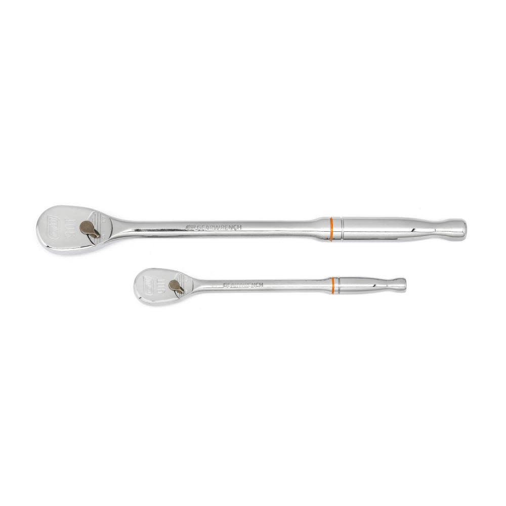 2 Pc 1/4 and 3/8 Drive 90 Tooth Long Handle Teardrop Ratchet Set