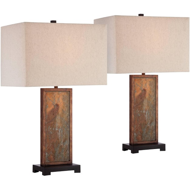 Tall Set Of 2 Natural Slate Stone Rectangular Box Shade For Living Room Family Bedroom Bedside