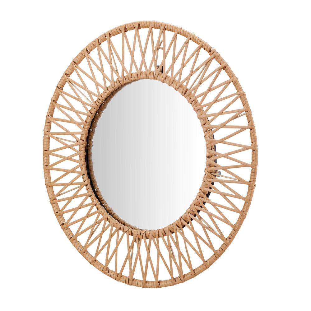 StyleWell Medium Round Brown Modern Accent Mirror with Polyrattan Braiding (24 in. Diameter) MR1812326-NAT